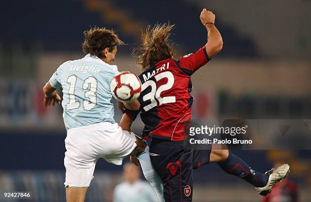 Sebastiano Siviglia of SS Lazio and Alessandro Matri of Cagliari Calcio in action during the Serie A match between SS Lazio and Cagliari Calcio at...
