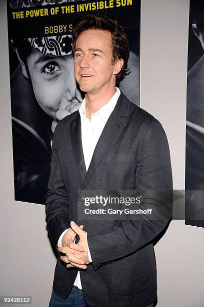 Actor Edward Norton attends "The Power Of The Invisible Sun" book launch party at Donna Karan's Urban Zen Center at the Stephen Weiss Studio on...