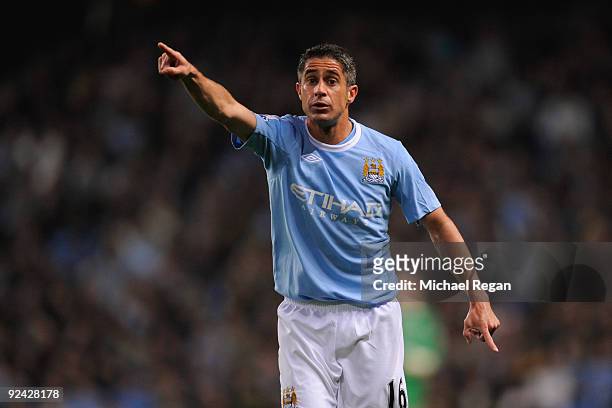 Sylvinho of Manchester City gestures during the Carling Cup 4th Round match between Manchester City and Scunthorpe United at the City of Manchester...