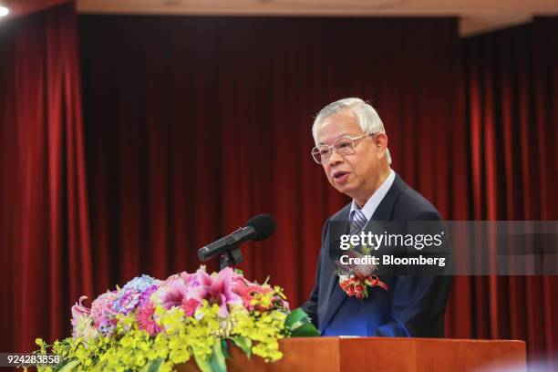 Perng Fai-nan, former governor of Taiwan's central bank, speaks during a ceremony marking the appointment of the new Taiwan Central Bank Governor...