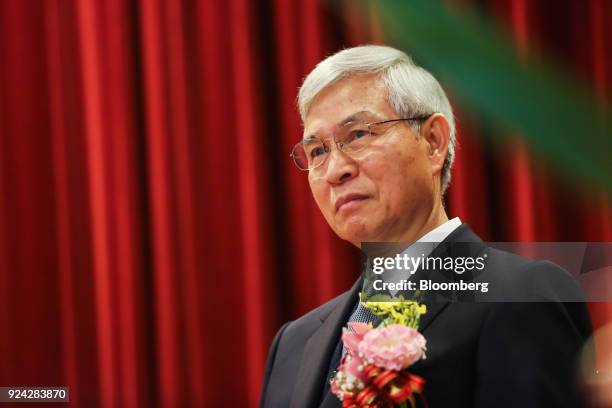 Yang Chin-long, governor of Taiwan's central bank, attends a ceremony marking his appointment in Taipei, Taiwan, on Monday, Feb. 26, 2018. Although...