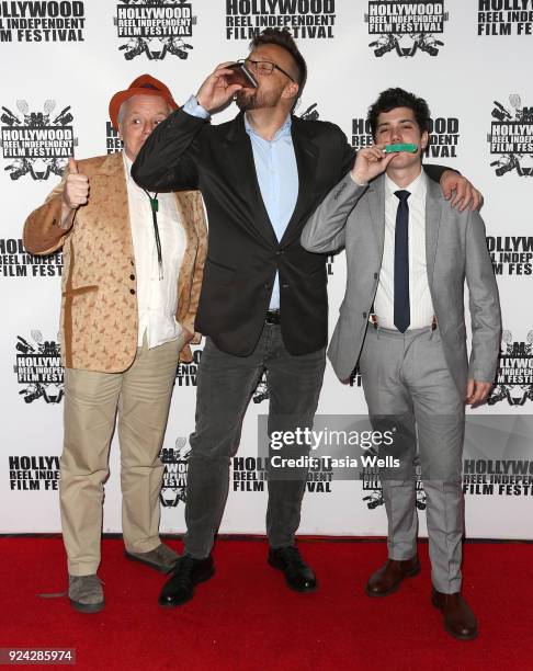 Paul Maggio, P.J. Palmer and Eric Goss attend the Hollywood Reel Independent Film Festival "Toss It" premiere at Regal Cinemas L.A. Live on February...