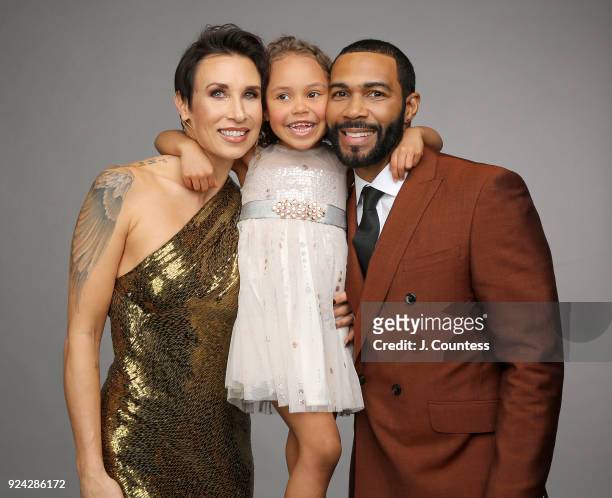 Jennifer Pfautch Omari Hardwick and daughter pose for a portrait during the 2018 American Black Film Festival Honors Awards at The Beverly Hilton...