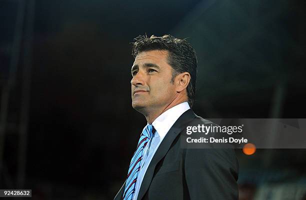 Getafe manager and former Real Madrid player Michel waits for the start of the Copa del Rey first round, first leg match against Espanyol at the...