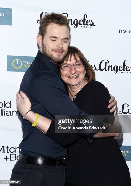 Actor Kellan Lutz and anti-bullying activist Jane Clementi arrive at the Mitchell Gold + Bob Williams Birthday Bash to benefit The Tyler Clementi...