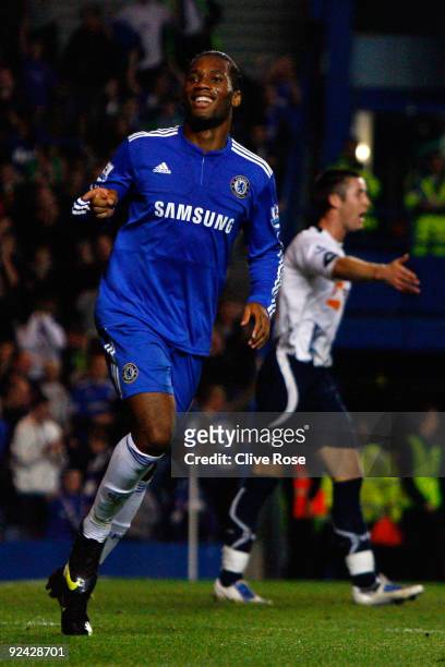 Didier Drogba of Chelsea celebrates scoring the fourth goal during the Carling Cup 4th Round match between Chelsea and Bolton Wanderers at Stamford...