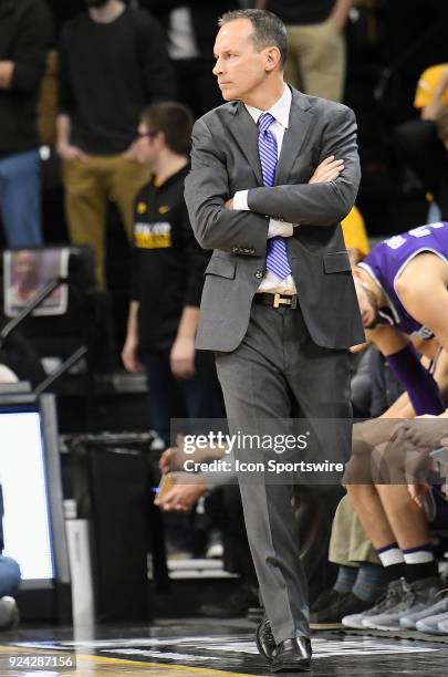 Northwestern basketball coach Chris Collins watches his team play during a Big Ten Conference basketball game between the Northwestern Wildcats and...