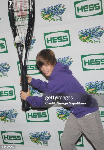 Singer Justin Bieber attends the 2009 Arthur Ashe Kids Day at the USTA Billie Jean King National Tennis Center on August 29, 2009 in New York City.