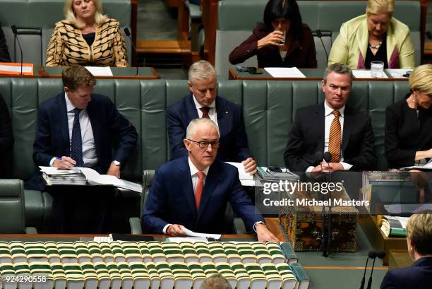 The Prime Minister, Malcolm Turnbull, during Question Time at Parliament House on February 26, 2018 in Canberra, Australia. Veterans Affairs Minister...