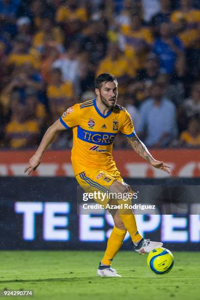 Andre-Pierre Gignac of Tigres drives the ball during the 9th round match between Tigres UANL and Morelia as part of the Torneo Clausura 2018 Liga MX...