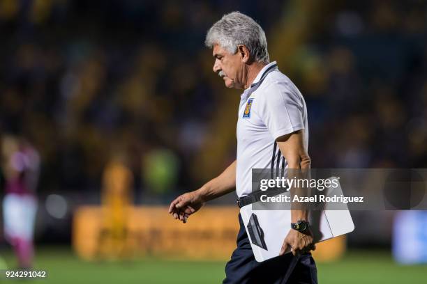 Ricardo Ferretti, coach of Tigres, get in the field during the 9th round match between Tigres UANL and Morelia as part of the Torneo Clausura 2018...