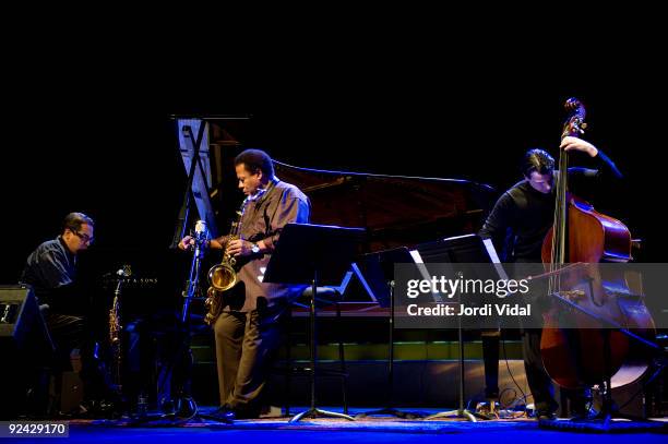 Danilo Perez, Wayne Shorter and John Patitucci perform on stage at L'Auditori on October 28, 2009 in Barcelona, Spain.