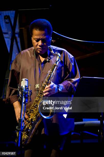 Wayne Shorter performs on stage at L'Auditori on October 28, 2009 in Barcelona, Spain.