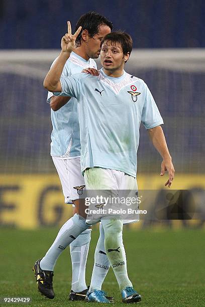 Mauro Matias Zarate of SS Lazio gestures to supporters as he leaves the field after the Serie A match between SS Lazio and Cagliari Calcio at Stadio...