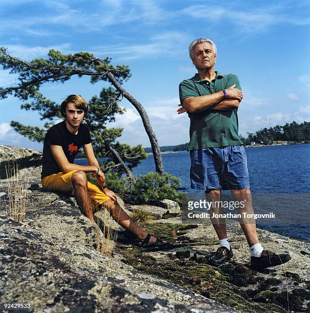Author John Irving at his summer home with son Everett on August 18, 2009 in Pointe au Baril, Ontario, Canada. Published image.
