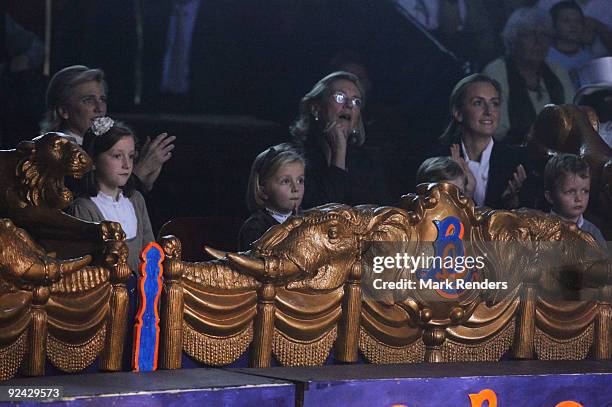 Princess Laetitia Maria, Princess Louise, Princess Astrid and Queen Paola and Princess Claire of Belgium attend a show at the Bouglione Circus at the...