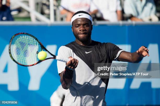 Championship winner Frances Tiafoe of United States in action against Peter Gojowczyk of Germany at the Delray Beach Open held at the Delray Beach...