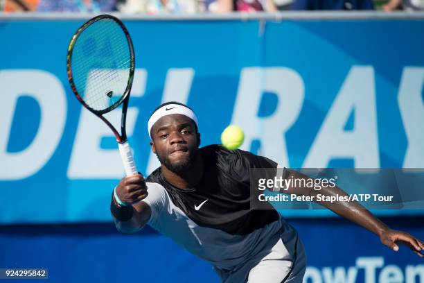 Championship winner Frances Tiafoe of United States in action against Peter Gojowczyk of Germany at the Delray Beach Open held at the Delray Beach...