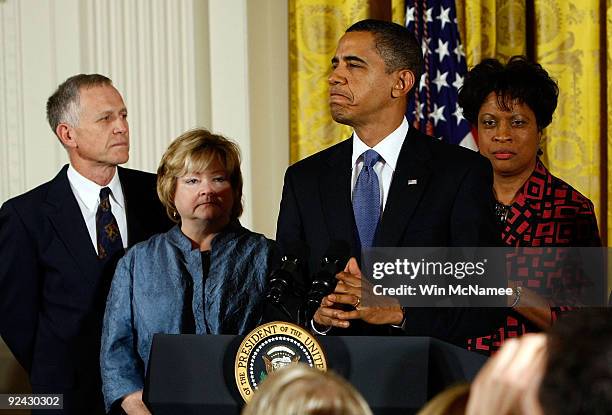 President Barack Obama delivers remarks on the enactment of the "Matthew Shepard and James Byrd, Jr. Hate Crimes Prevention Act" in the East Room of...