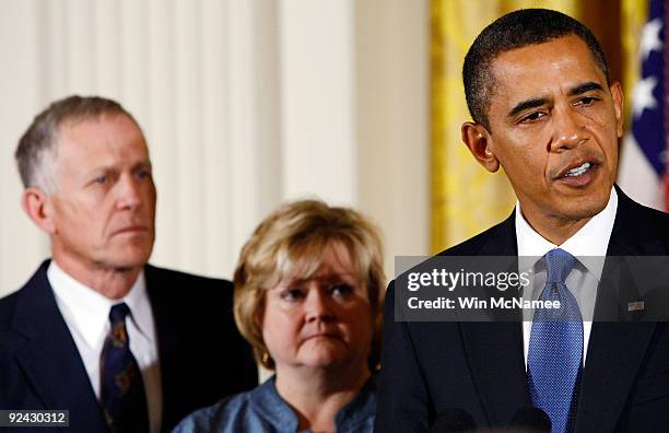 President Barack Obama delivers remarks on the enactment of the "Matthew Shepard and James Byrd, Jr. Hate Crimes Prevention Act" in the East Room of...