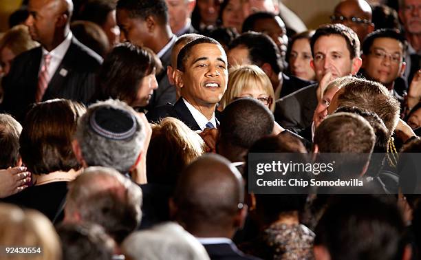 President Barack Obama greets guests after delivering remarks following the enactment of the Matthew Shepard and James Byrd, Jr. Hate Crimes...