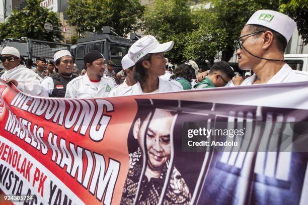 Group of Anti-Ahok people shout slogans outside the court during judicial review of former Governor of Jakarta, Basuki Thahaja "Ahok" Purama...