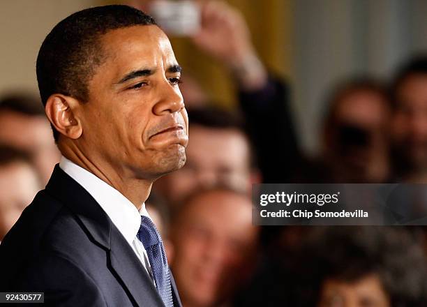 President Barack Obama delivers remarks marking the enactment of the Matthew Shepard and James Byrd, Jr. Hate Crimes Prevention Act in the East Room...