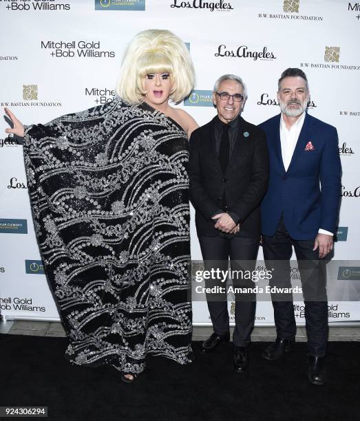 Drag queen Lady Bunny, Mitchell Gold and Bob Williams arrive at the Mitchell Gold + Bob Williams Birthday Bash to benefit The Tyler Clementi...