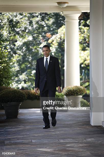 President Barack Obama speaks, after winning Nobel Peace Prize, at the Rose Garden of the White House on October 9, 2009 in Washington, DC. Obama...