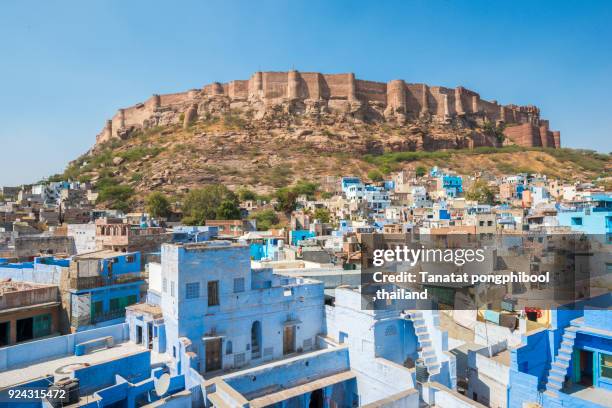 morning time of blue city and mehrangarh fort, jodhpur, india - ジョドプール ストックフォトと画像