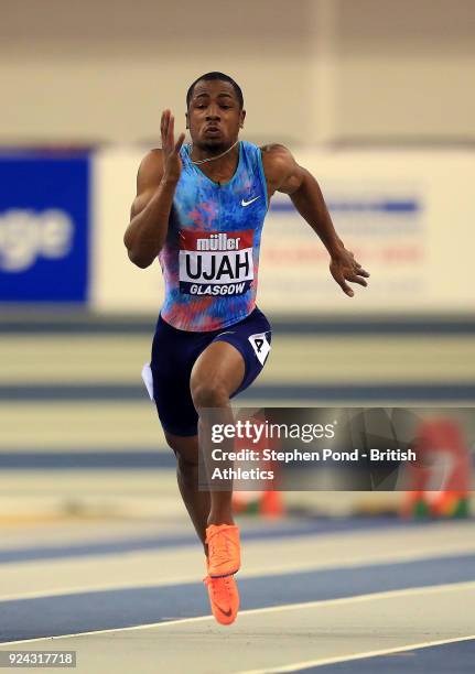 Chijindu Ujah of Great Britain competes in the mens 60m heats during the Muller Indoor Grand Prix event on the IAAF World Indoor Tour at the Emirates...