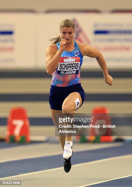 Dafne Schippers of Netherlands competes in the womens 60m heats during the Muller Indoor Grand Prix event on the IAAF World Indoor Tour at the...