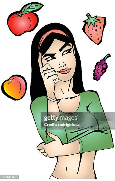 ilustrações de stock, clip art, desenhos animados e ícones de pensar em frutas - rodrigofoca