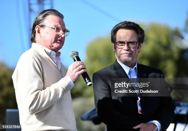 Tennis legend Jimmy Connors appears onstage with Dennis Miller during the One 805 Kick Ash Bash benefiting First Responders at Bella Vista Ranch &...