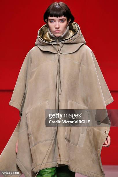 Model walks the runway at the Salvatore Ferragamo Ready to Wear Fall/Winter 2018-2019 fashion show during Milan Fashion Week Fall/Winter 2018/19 on...