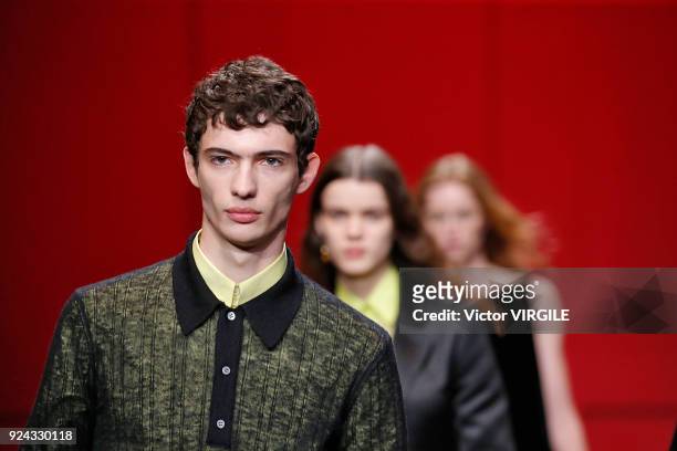 Model walks the runway at the Salvatore Ferragamo Ready to Wear Fall/Winter 2018-2019 fashion show during Milan Fashion Week Fall/Winter 2018/19 on...