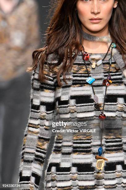 Model walks the runway at the Missoni Ready to Wear Fall/Winter 2018-2019 fashion show during Milan Fashion Week Fall/Winter 2018/19 on February 24,...