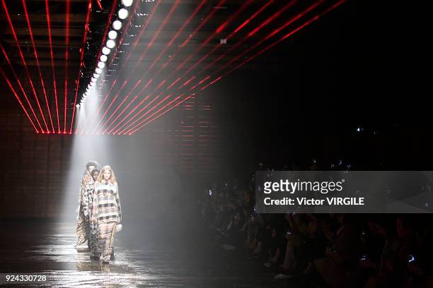 Gigi Hadid walks the runway at the Missoni Ready to Wear Fall/Winter 2018-2019 fashion show during Milan Fashion Week Fall/Winter 2018/19 on February...