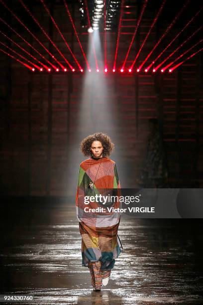 Model walks the runway at the Missoni Ready to Wear Fall/Winter 2018-2019 fashion show during Milan Fashion Week Fall/Winter 2018/19 on February 24,...