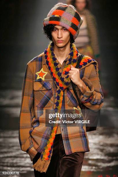 Model walks the runway at the Missoni Ready to Wear Fall/Winter 2018-2019 fashion show during Milan Fashion Week Fall/Winter 2018/19 on February 24,...