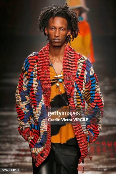 Model walks the runway at the Missoni Ready to Wear Fall/Winter 2018-2019 fashion show during Milan Fashion Week Fall/Winter 2018/19 on February 24,...