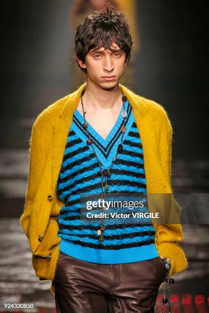 Model walks the runway at the Missoni Ready to Wear Fall/Winter 2018-2019 fashion show during Milan Fashion Week Fall/Winter 2018/19 on February 24,...