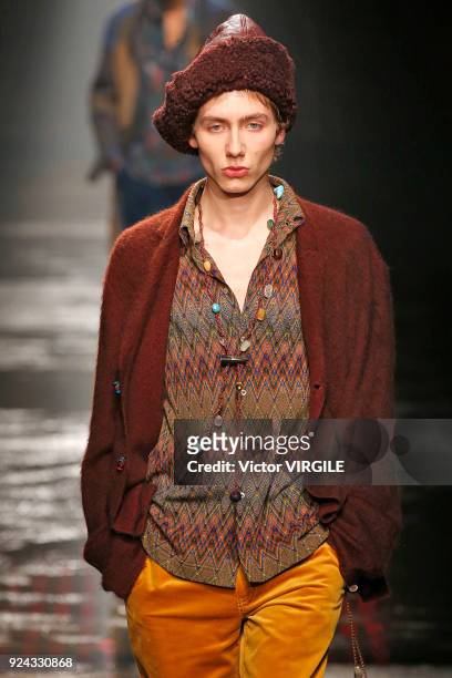 Model walks the runway at the Missoni Ready to Wear Fall/Winter 2018-2019 fashion show during Milan Fashion Week Fall/Winter 2018/19 on February 24,...