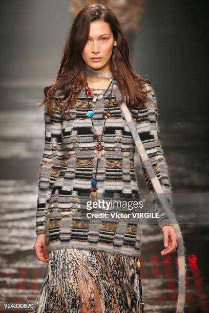 Bella Hadid walks the runway at the Missoni Ready to Wear Fall/Winter 2018-2019 fashion show during Milan Fashion Week Fall/Winter 2018/19 on...