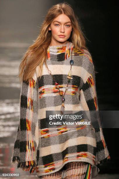 Gigi Hadid walks the runway at the Missoni Ready to Wear Fall/Winter 2018-2019 fashion show during Milan Fashion Week Fall/Winter 2018/19 on February...