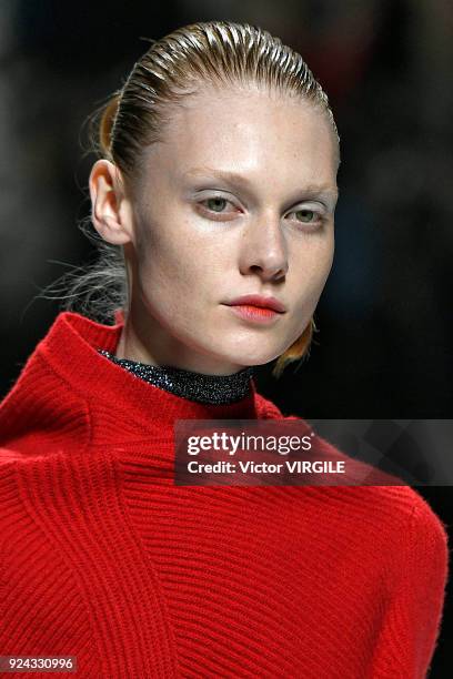 Model walks the runway at the Jil Sander Ready to Wear Fall/Winter 2018-2019 fashion show during Milan Fashion Week Fall/Winter 2018/19 on February...