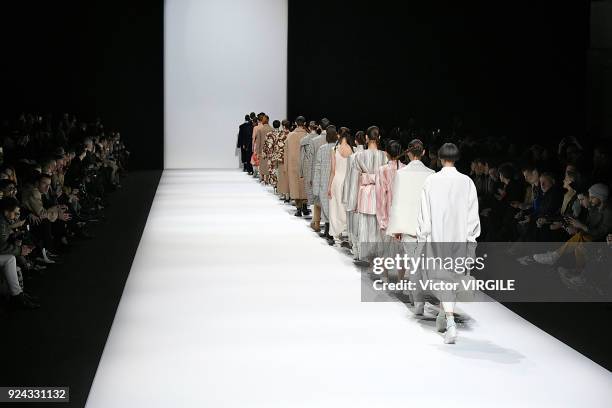 Model walks the runway at the Jil Sander Ready to Wear Fall/Winter 2018-2019 fashion show during Milan Fashion Week Fall/Winter 2018/19 on February...