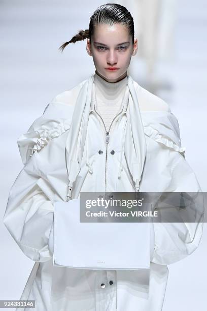 Model walks the runway at the Jil Sander Ready to Wear Fall/Winter 2018-2019 fashion show during Milan Fashion Week Fall/Winter 2018/19 on February...