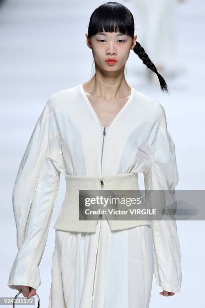 Model walks the runway at the Jil Sander Ready to Wear Fall/Winter 2018-2019 fashion show during Milan Fashion Week Fall/Winter 2018/19 on February...