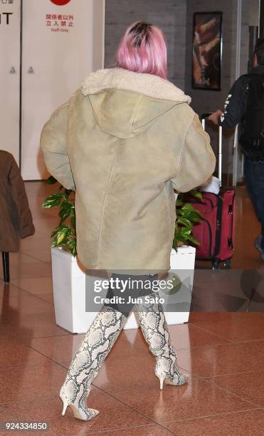 Kim Kardashian is seen upon arrival at Haneda Airport on February 26, 2018 in Tokyo, Japan.